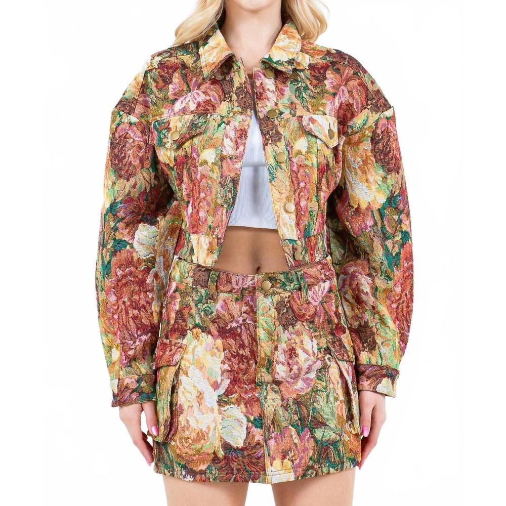 NEW AMERICAN BAZI autumn jacquard crop jacket in multi